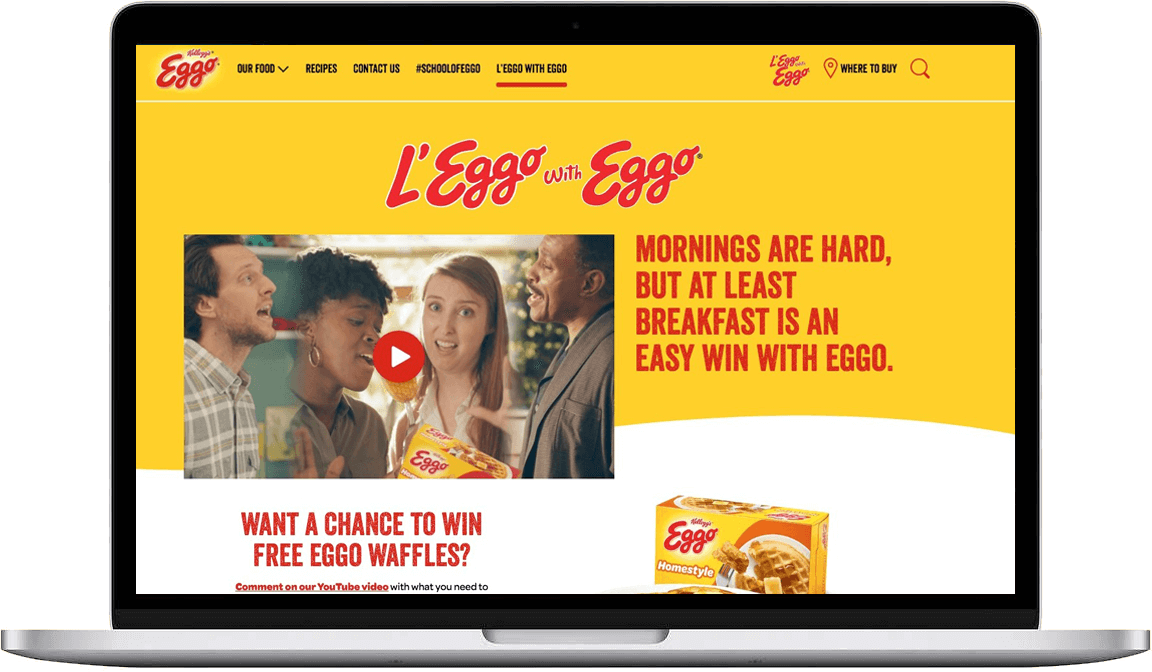 laptop showing the eggo brand site